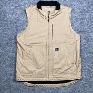 Fintech Mens Canvas Sherpa Lined Workwear Vest Tan Khaki Large